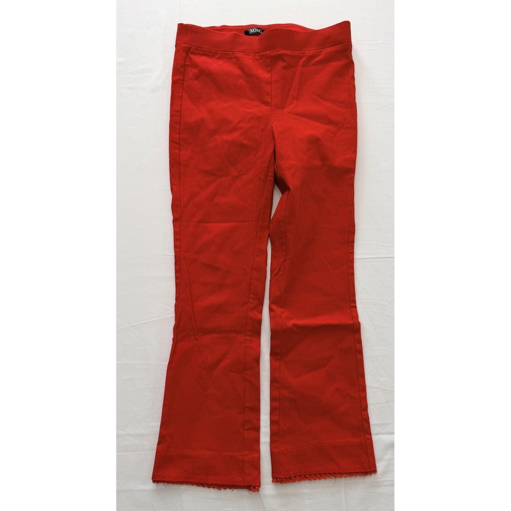 XOXO Dress Pants Womens 2 Red Twill Flare Leg Pull On Lace Trim Stretch